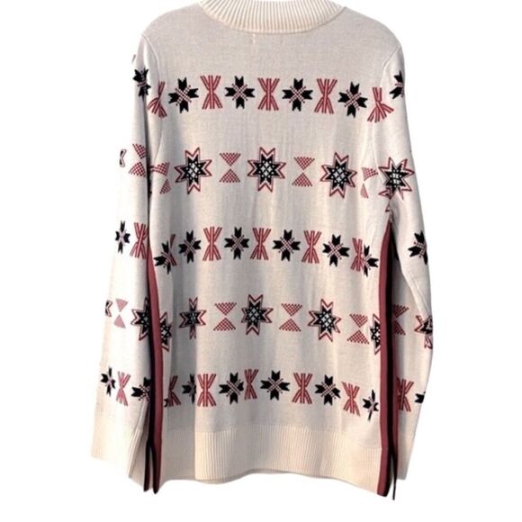 Charter Club Mock Neck Snowflake Pullover Sweater Size XL Ivory Blue and Red - Picture 5 of 7